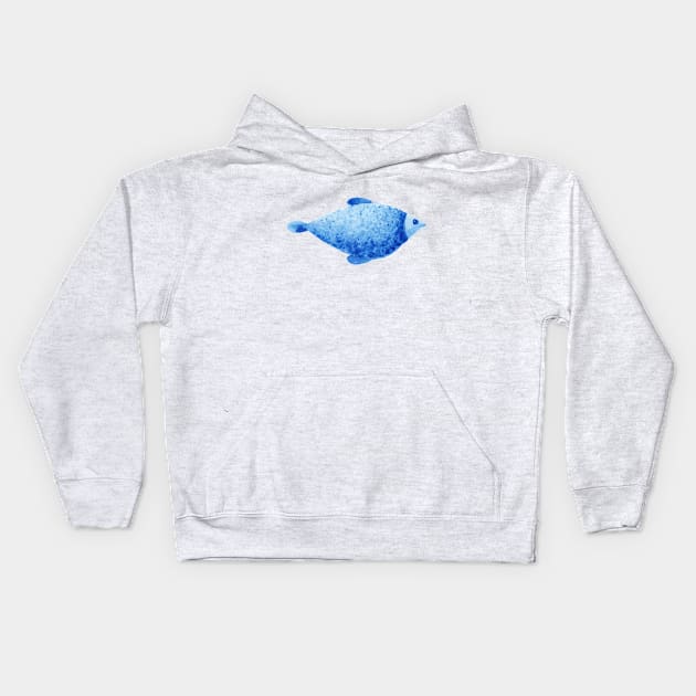 Blue watercolor fish Kids Hoodie by shoko